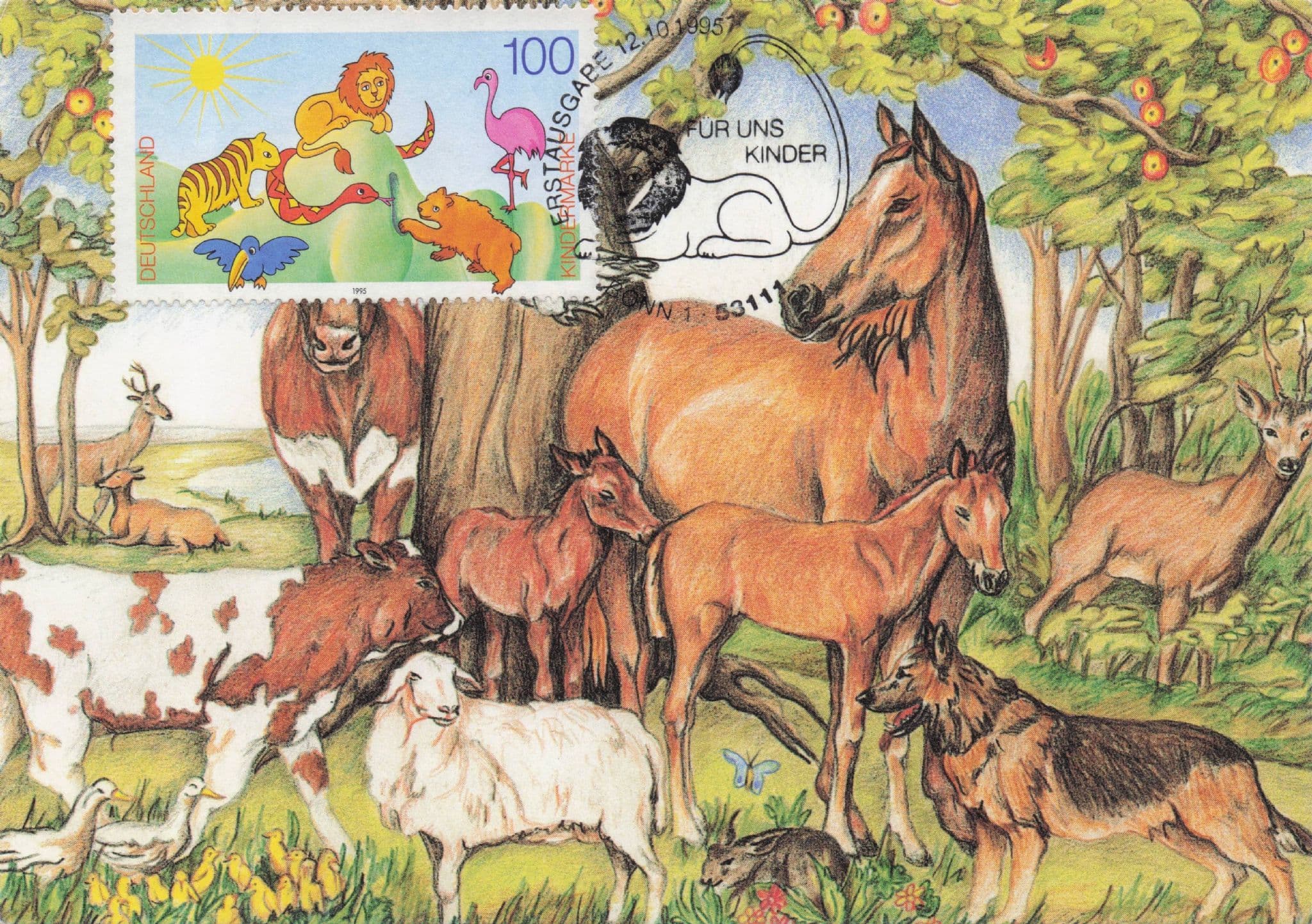 Childrens Zoo Fur Uns Kinder Horse Alsation Dog German FDC Postcard