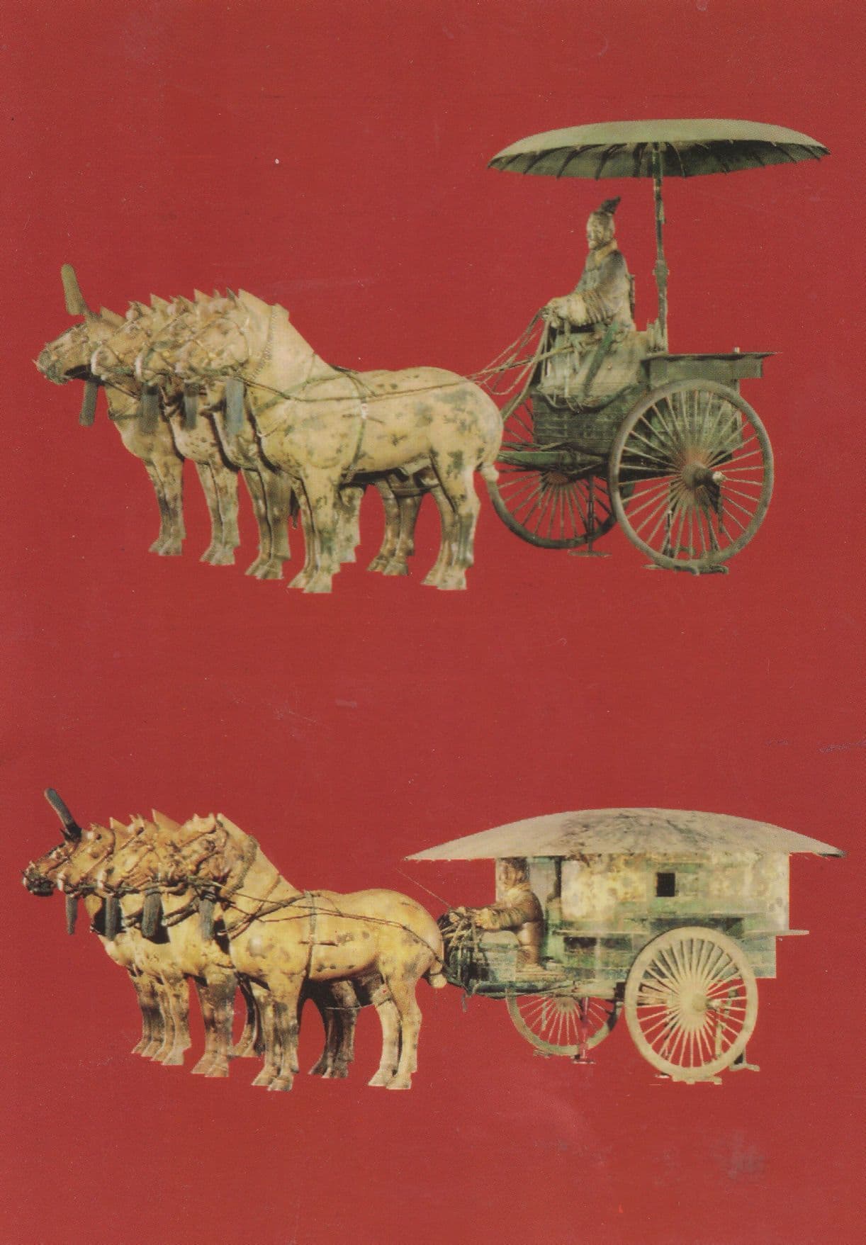 Chinese Antique Bronze Chariot & Horse Postcard