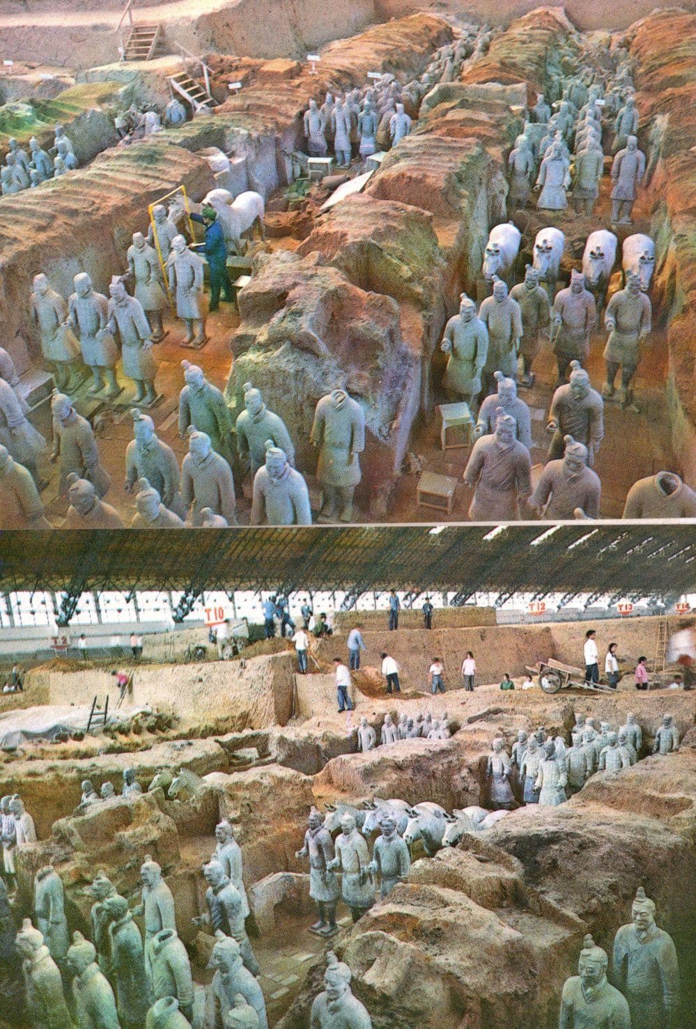 Chinese Pottery Unearthing Relics 2x Warrior Museum Model Postcard s