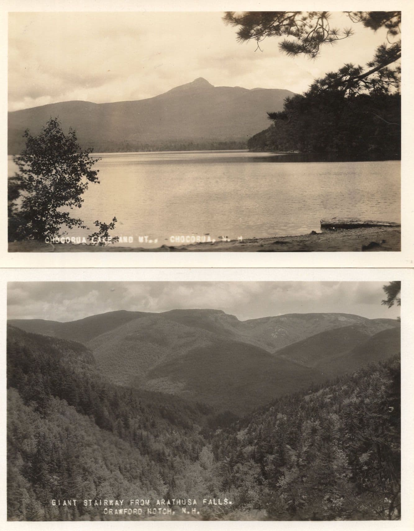 Chocohua Lake Arathusa Falls New Hampshire 2x Old USA Real Photo Postcard s