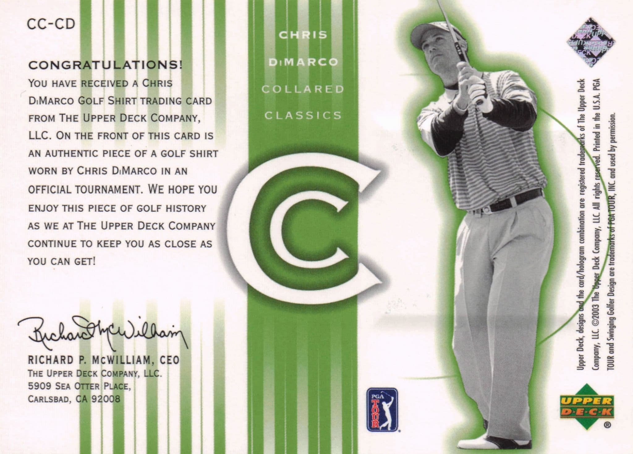 Chris DiMarco Collared Classics Golf Shirt Relic Upper Deck 2003 Card