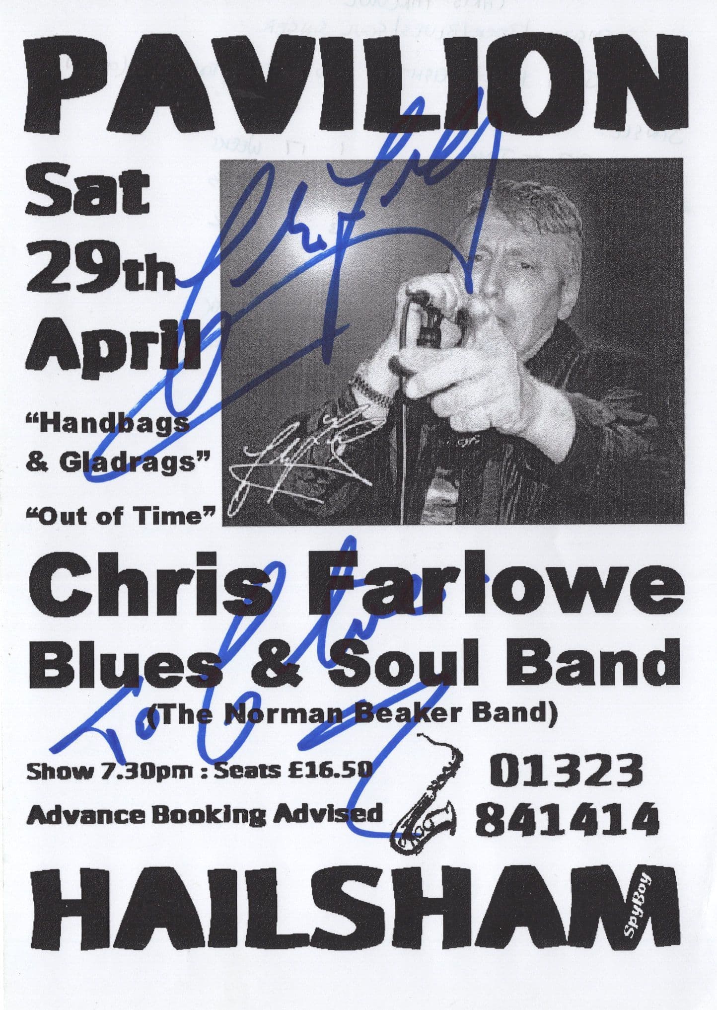 Chris Farlowe of The Thunderbirds Atomic Rooster 8x6 Hand Signed Live Flyer