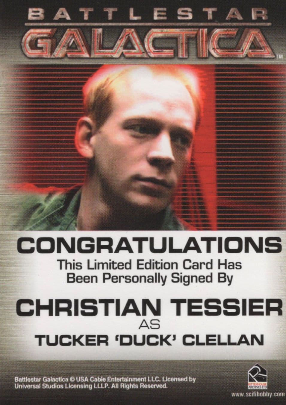 Christian Tessier Battlestar Galactica Sci-Fi TV Show Hand Signed Card Photo
