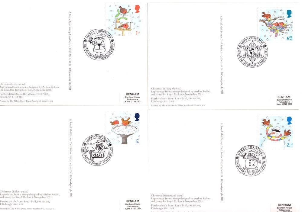 Christmas Full Set Of Robin Bird PHQs With Stamps & Franks
