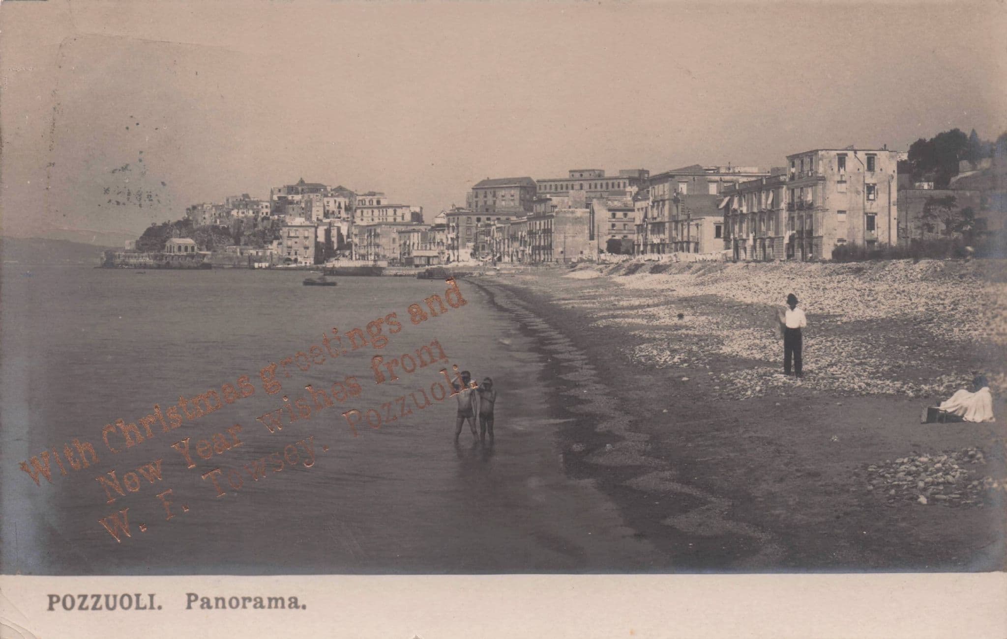 Christmas Greetings From Puzzuoli Panorama Italy Antique Postcard