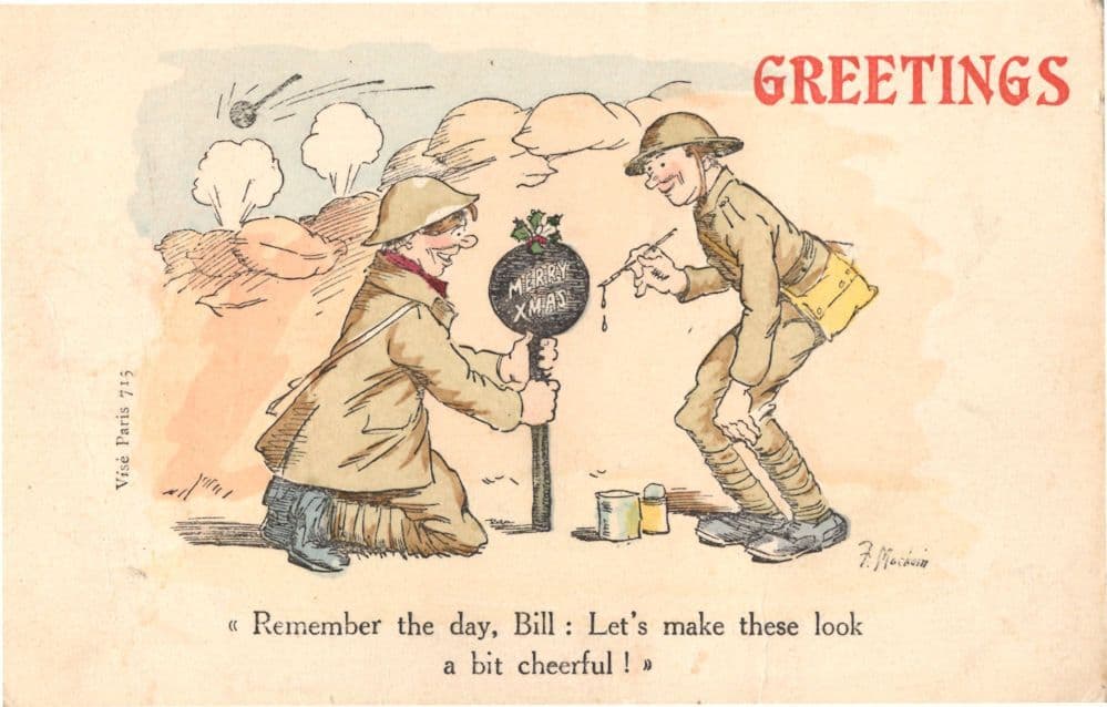 Christmas Pudding Bomb Grenade WW1 Comic Military Old Postcard