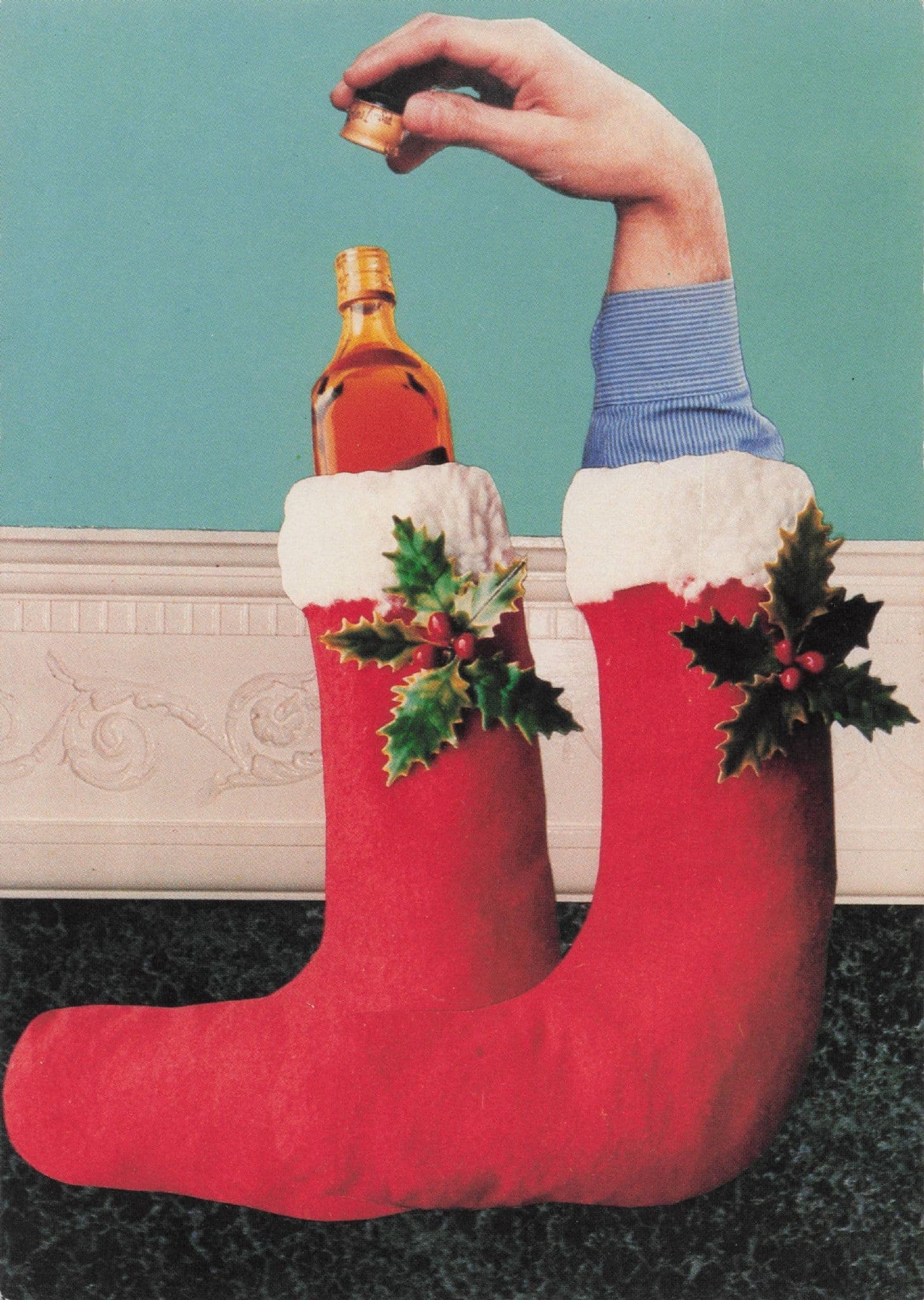 Christmas Socks Monty Python Style Photo Art Whisky Postcard