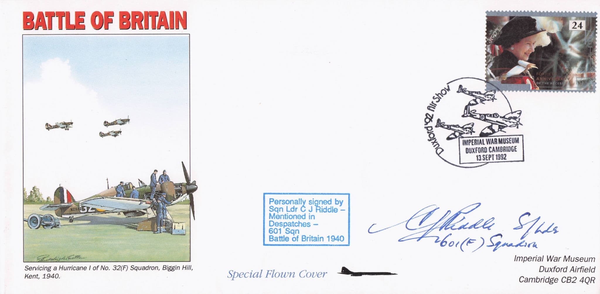 Christopher Riddle WW2 Veteran 601 Squadron Hand Signed FDC