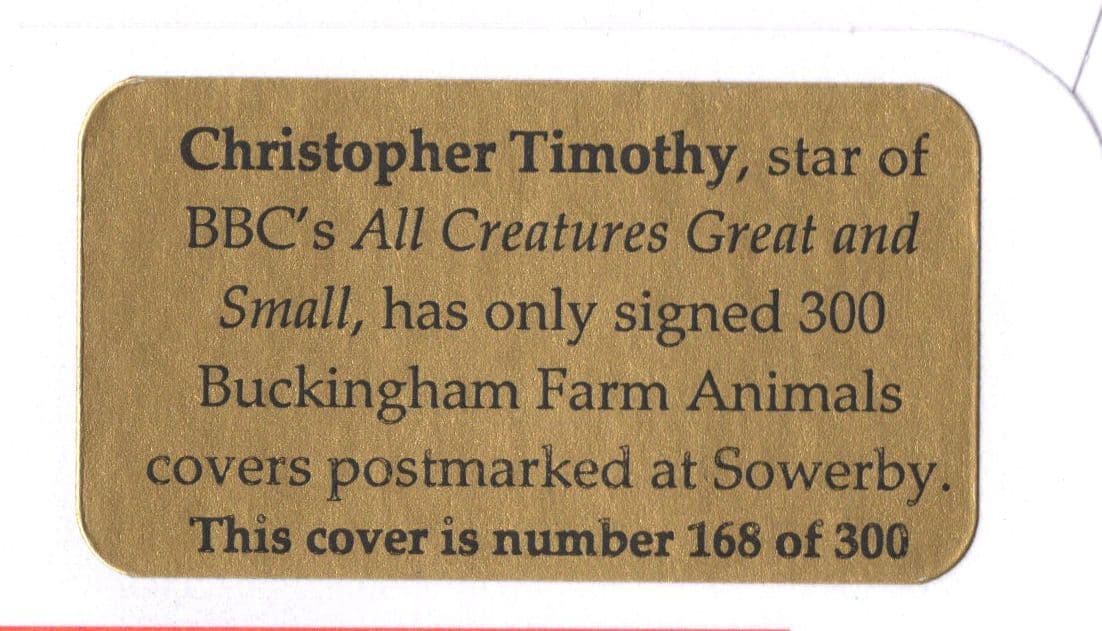 Christopher Timothy Farm Animals Rare Buckingham Hand Signed FDC