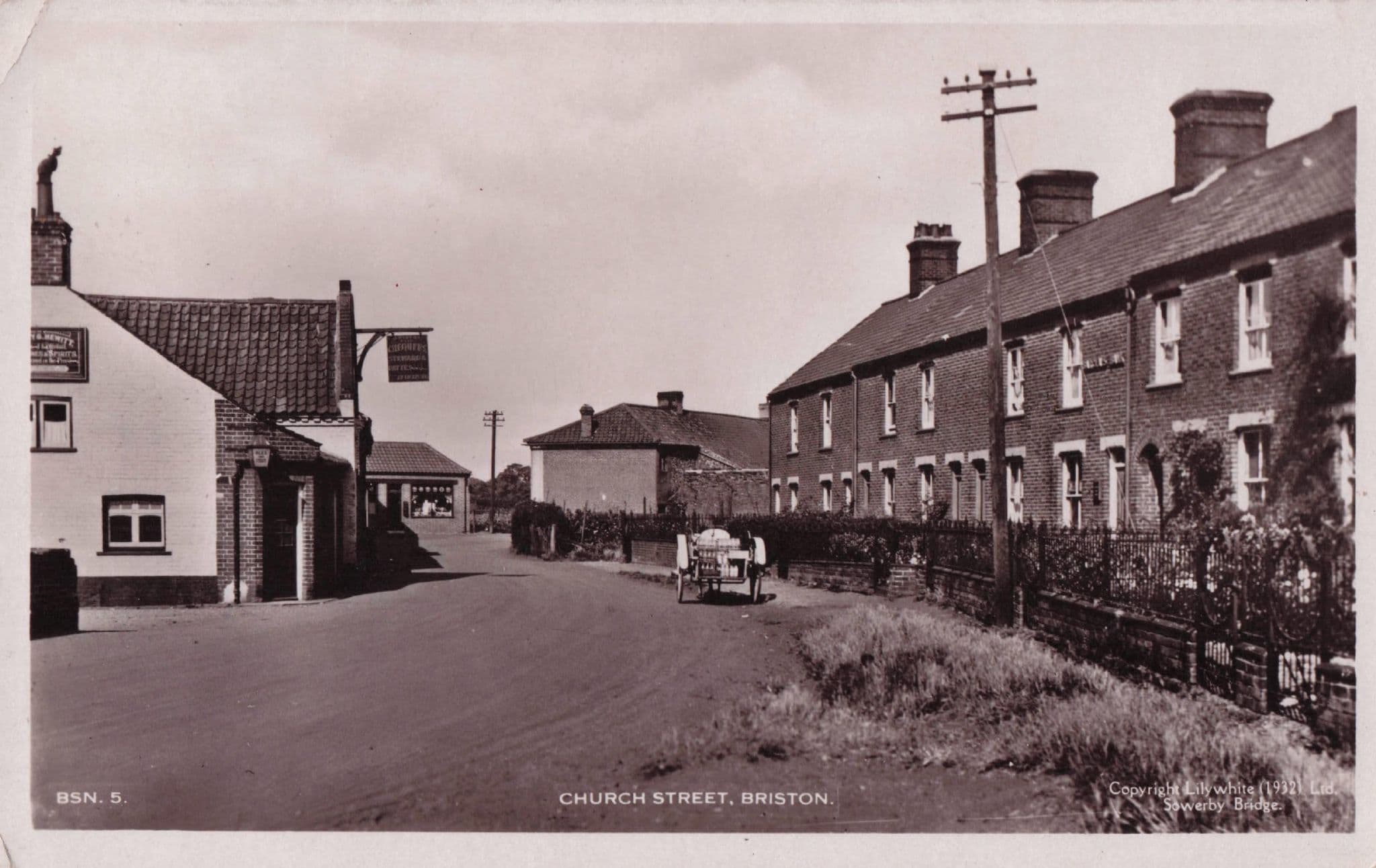 Church Street Briston Norfolk Milk Float Corner Shop Pub Old Postcard