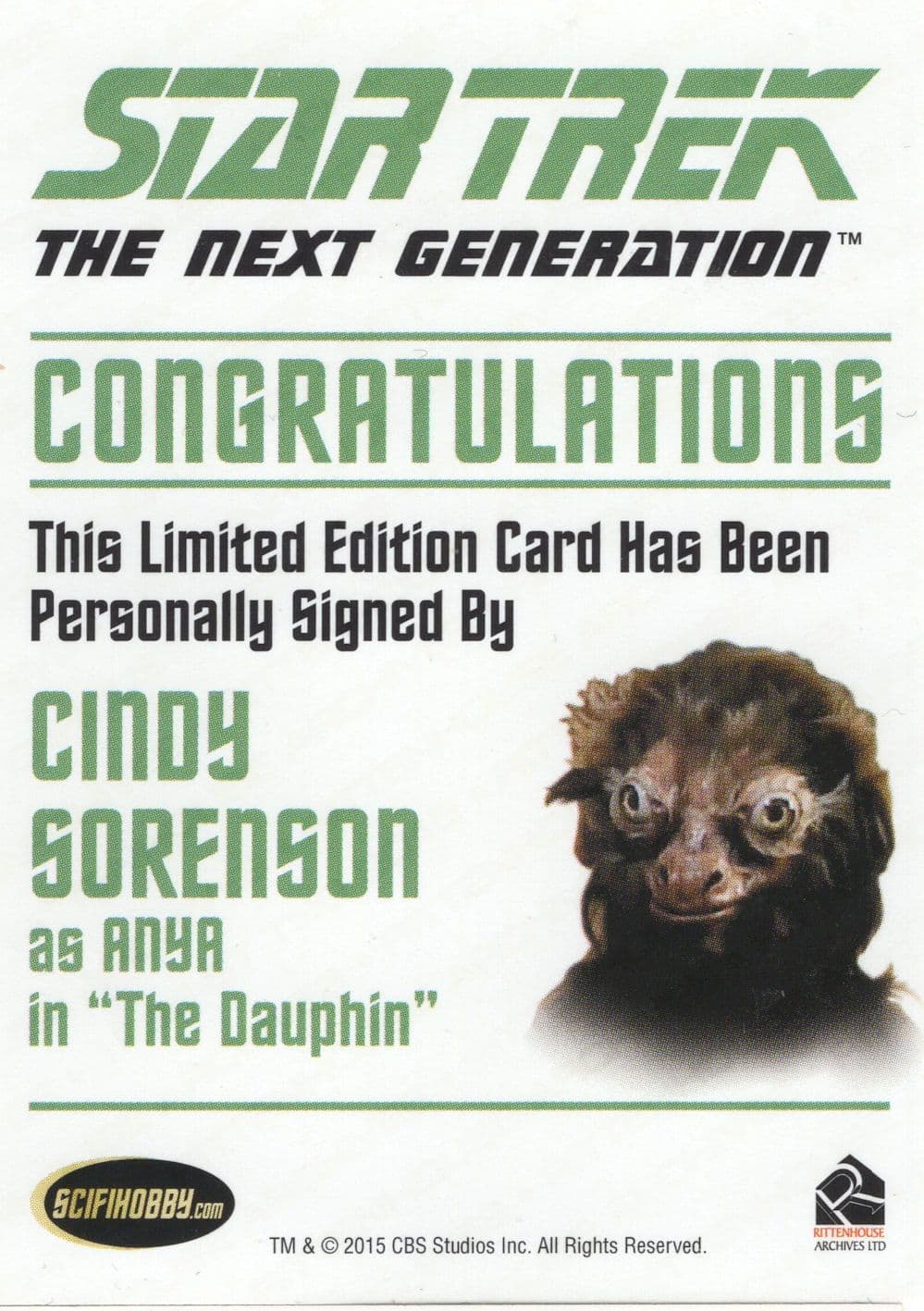 Cindy Soternson as Anya Star Trek Hand Signed Trading Autograph Card