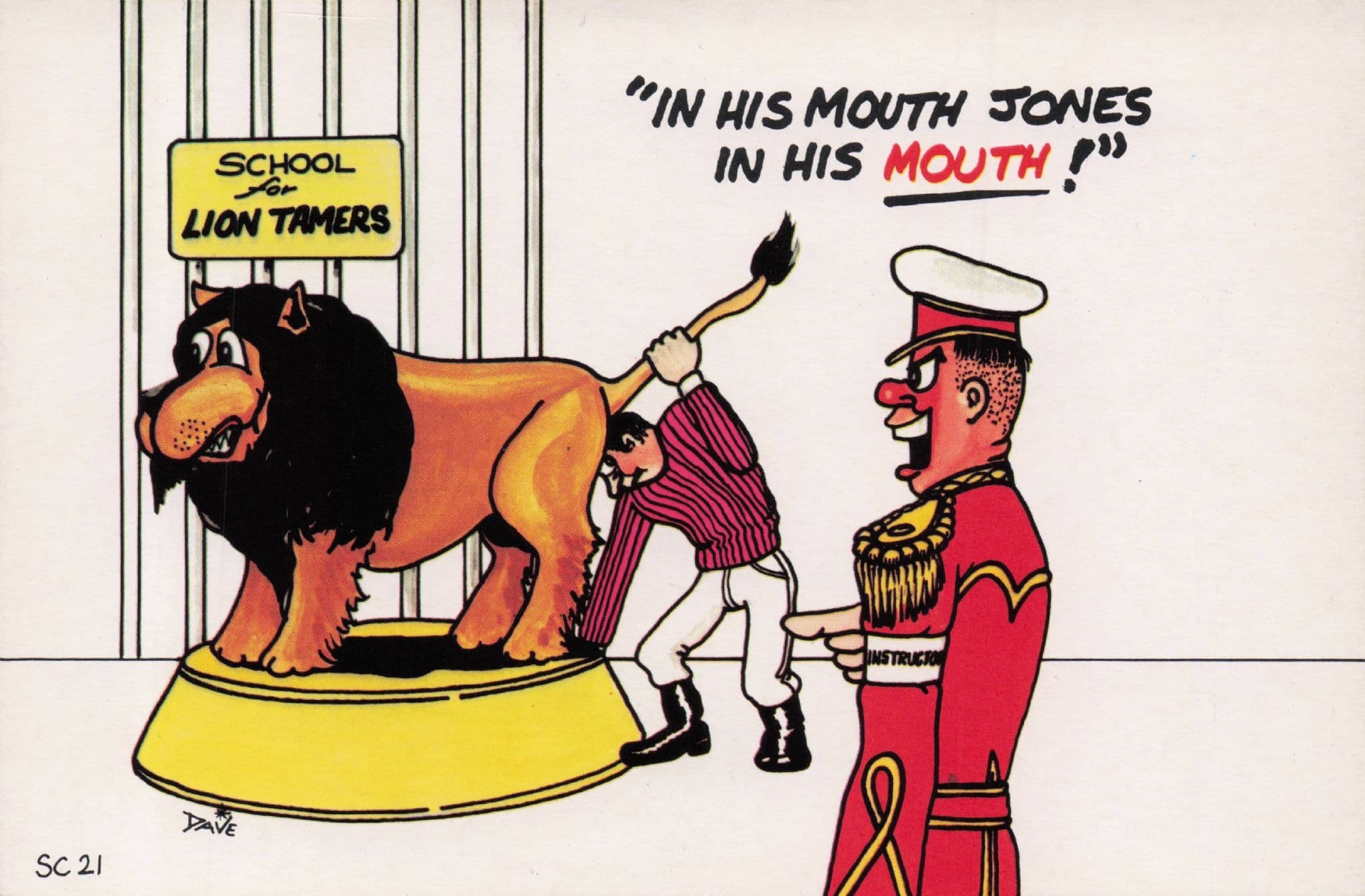 Circus Tent Lion Military Uniform Animal Tamers Comic Postcard
