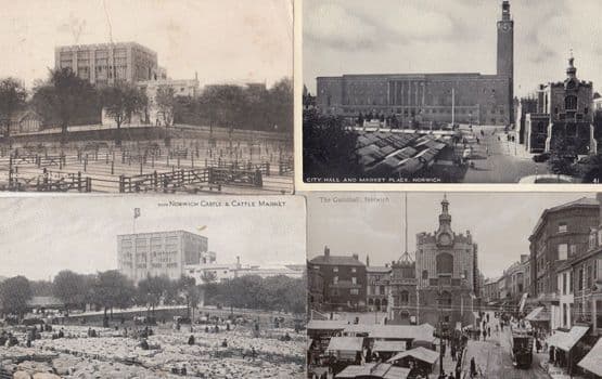 City Hall Old Clock Animal Empty Cattle Market Place Norwich 4x Old Postcard s