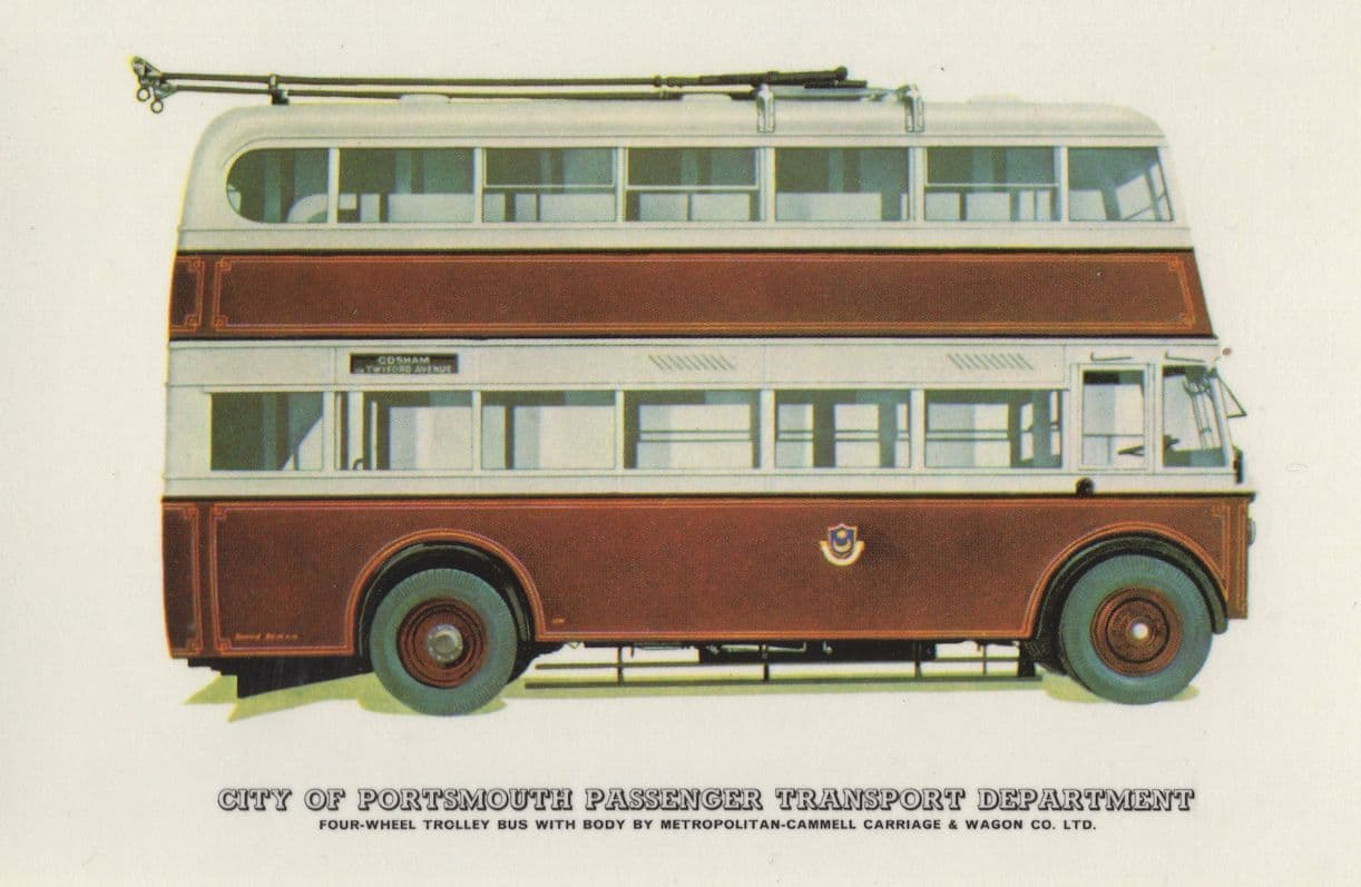 City Of Portsmouth Four Wheeled Trolley Bus Transport Postcard