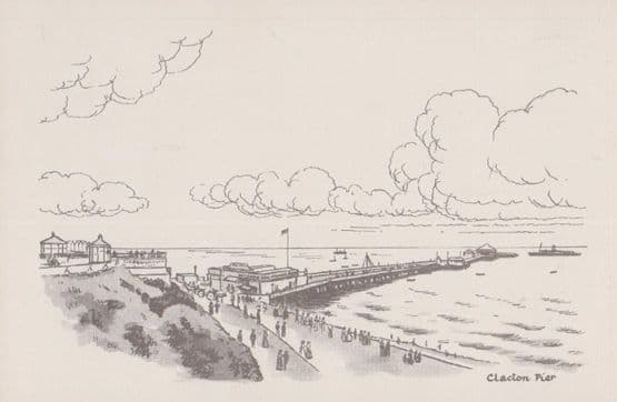Clacton Pier Essex Drawing Painting 1970s Postcard