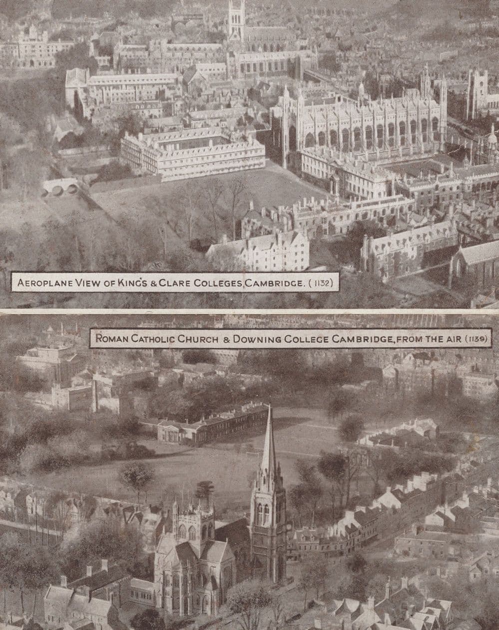 Clare Kings & Downing College Cambridge Aerial Aeroplane 2x Postcard