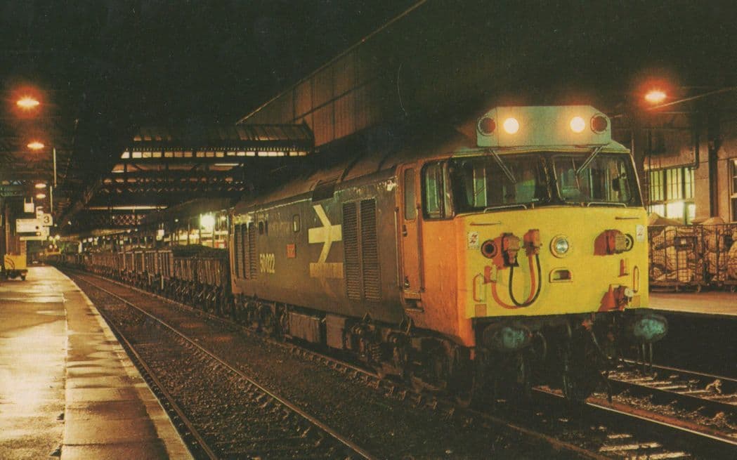 Class 50 no 50022 Anson Train at Salisbury Railway Yard postcard