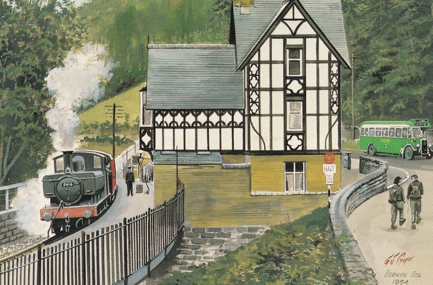 Class 5400 Train at Berwyn Welsh Station 1950s Painting Postcard
