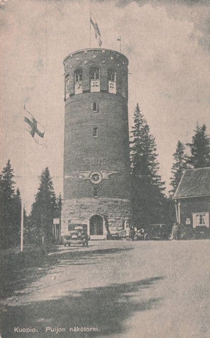 Classic Car AK Kuopio Puijon Nakotorni Finland Old Postcard