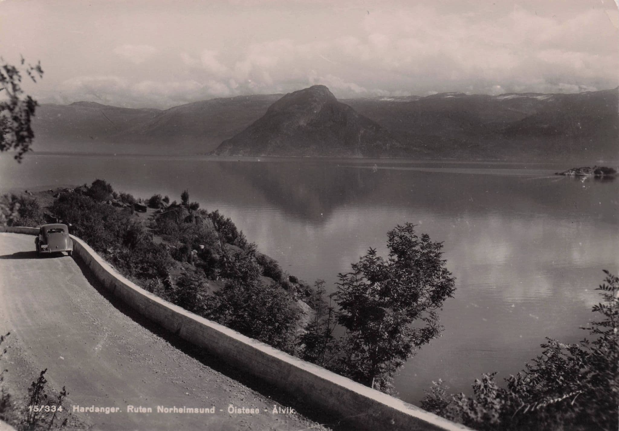 Classic Car On Mountains at Ruten Norheimsund Hardanger Norway Postcard