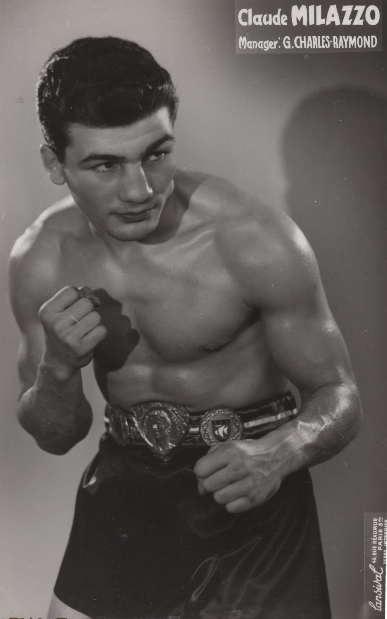 Claude Milazzo Tunisian French Boxer Old Management Card Photo