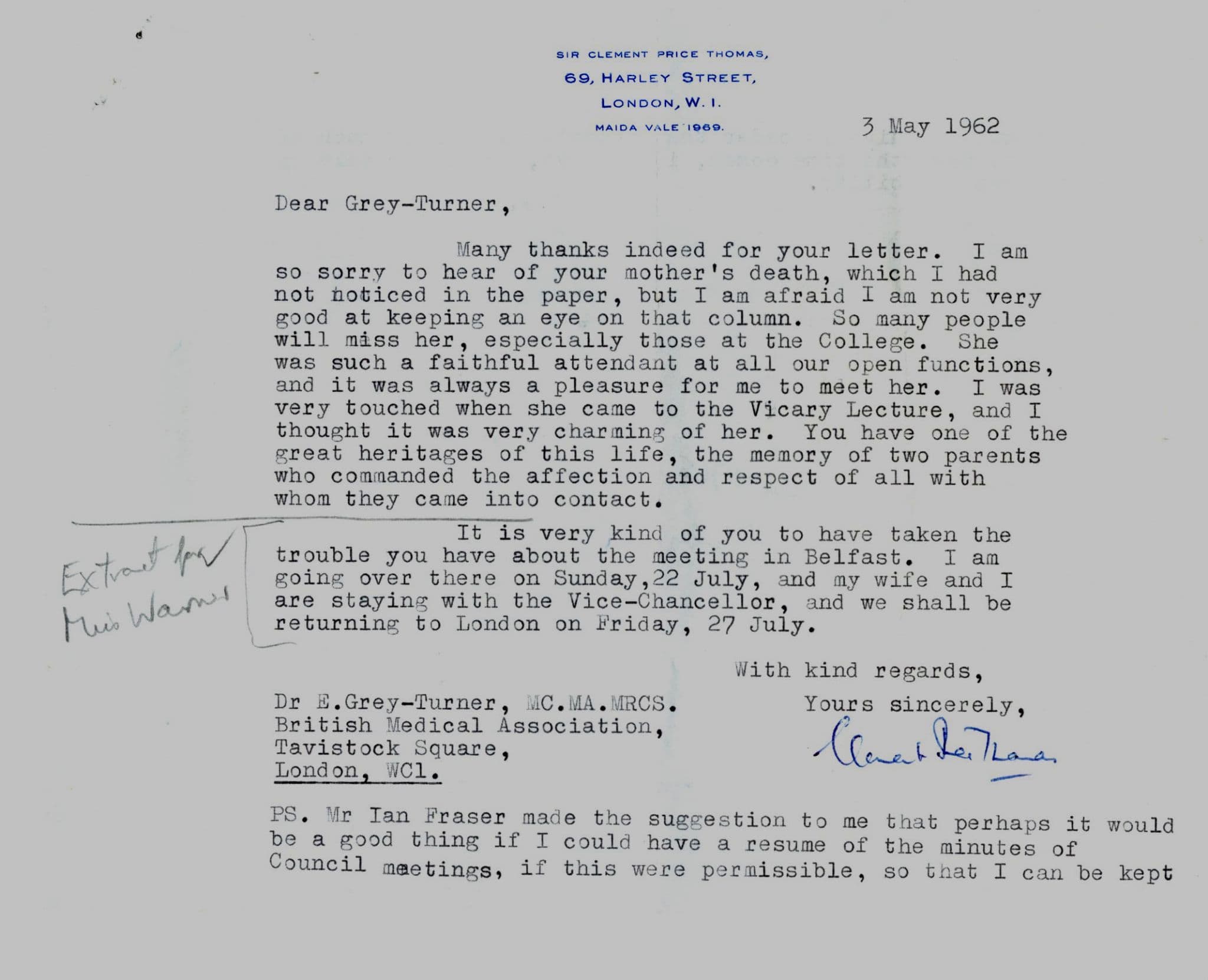 Clement Price Thomas Welsh Surgeon To King George VI Hand Signed Letter