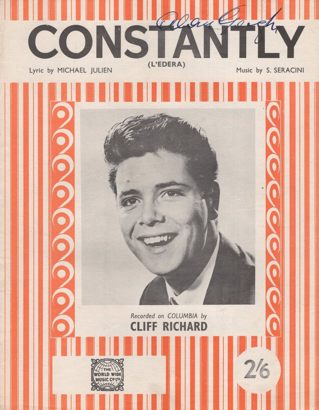 Cliff Richard Constantly Vintage Rare 1950s Sheet Music