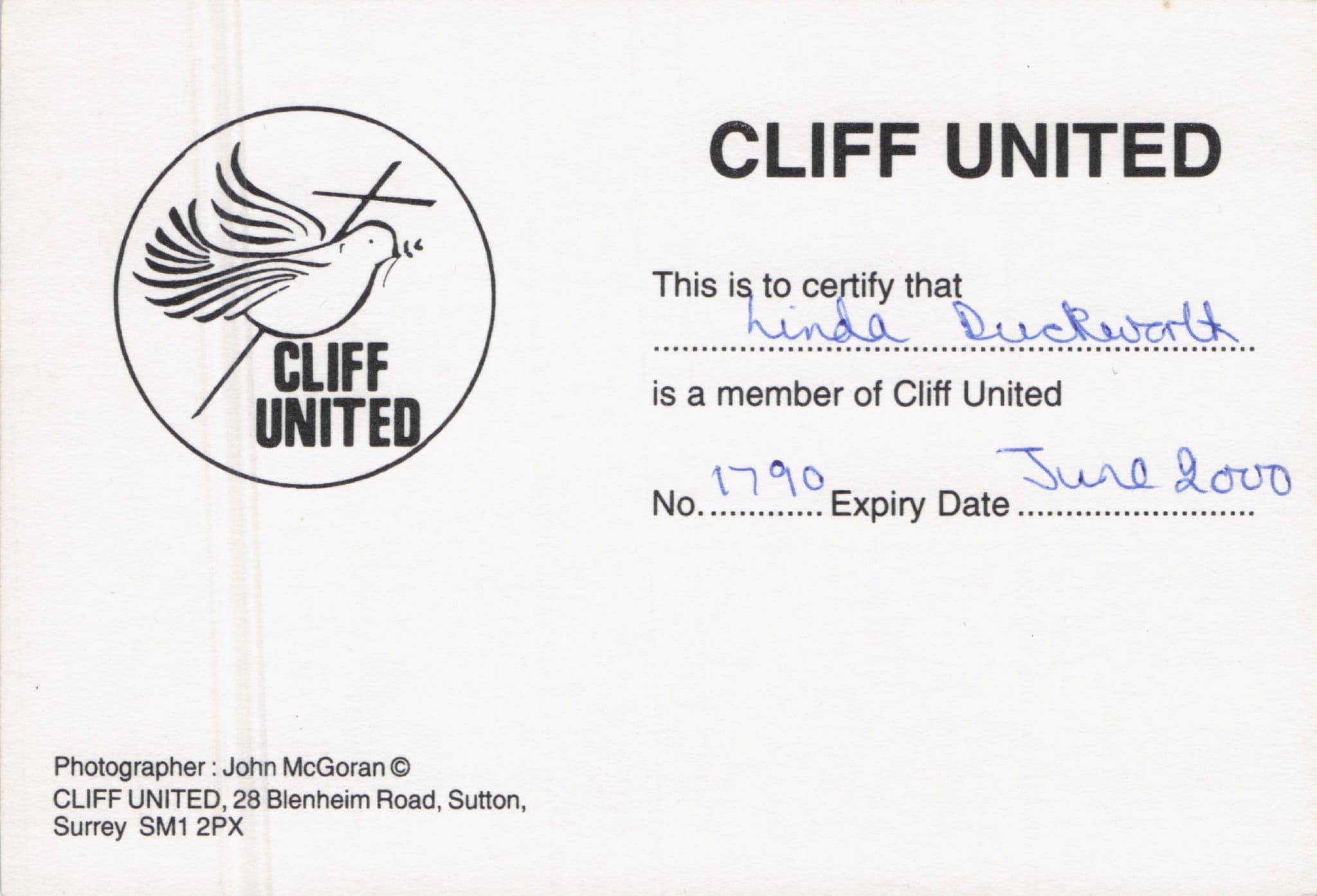 Cliff Richard United Sutton Surrey Fan Club 2000 Postcard