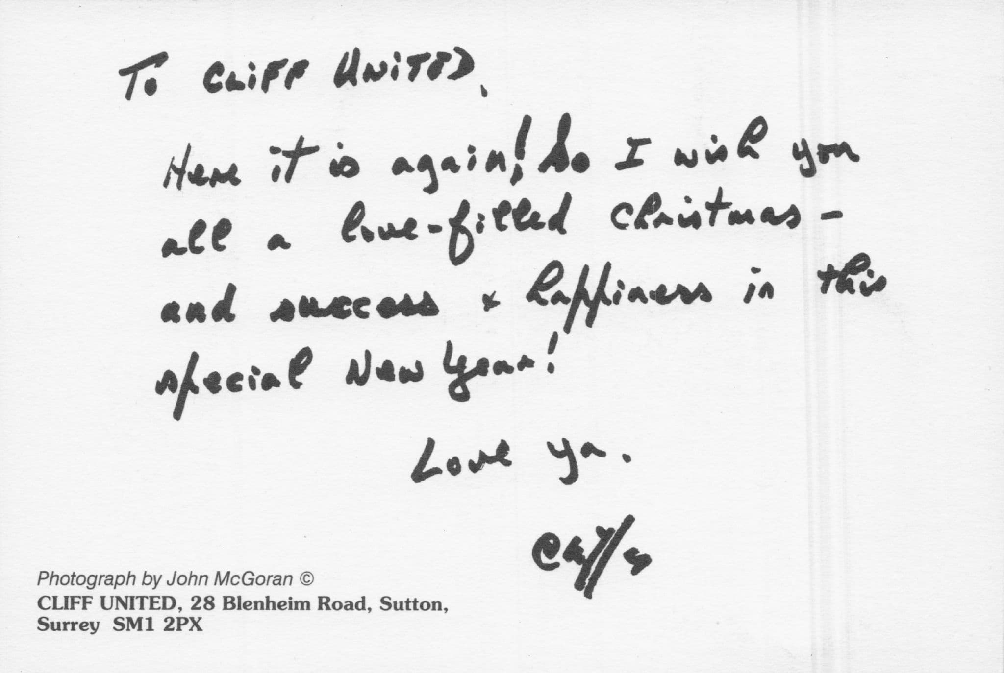 Cliff Richard United Sutton Surrey Hand Signed Postcard