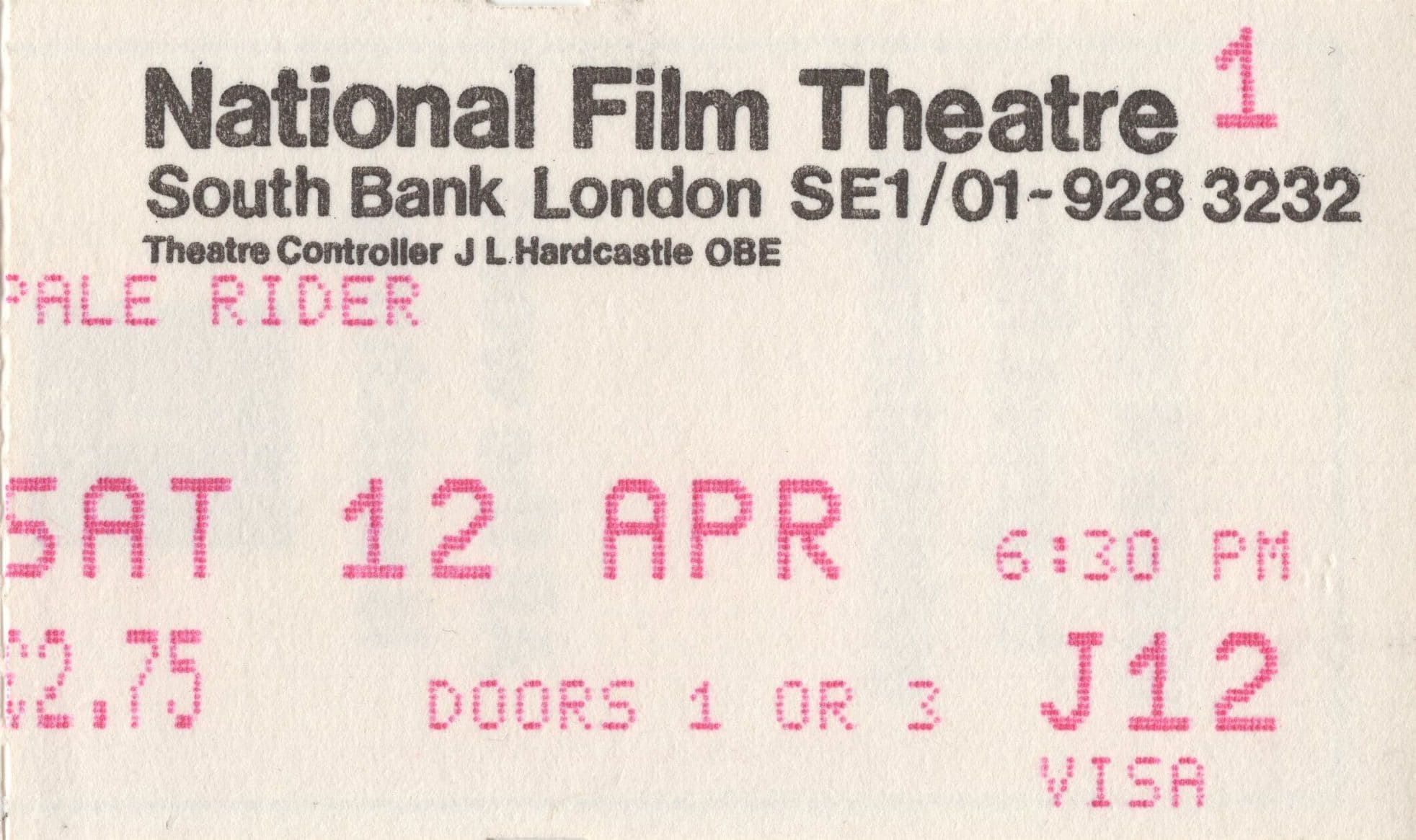 Clint Eastwood Pale Rider Vintage London Film Cinema Ticket