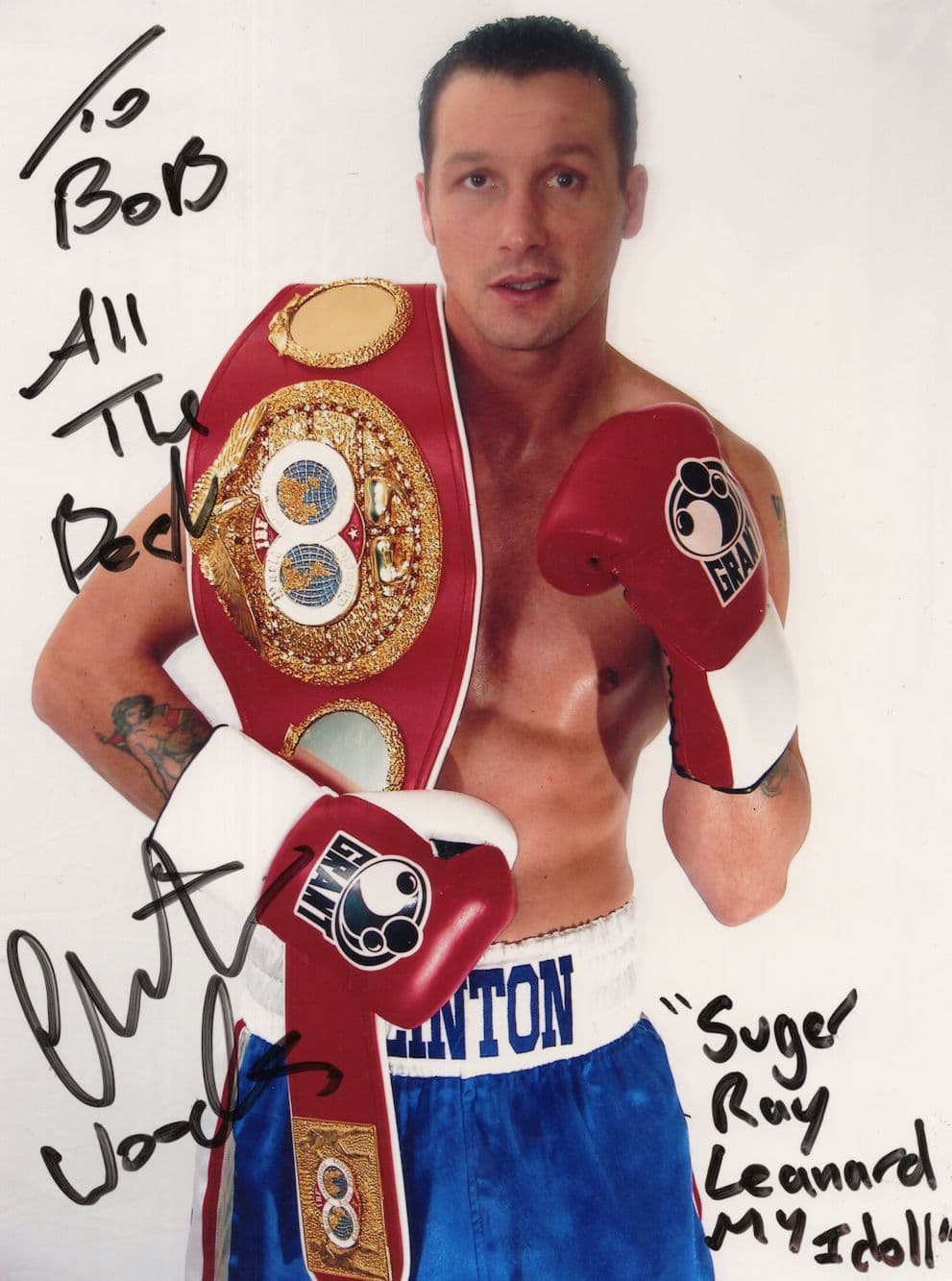 Clinton Woods Boxer Sugar Ray Leonard Is My Hero Hand Signed Photo