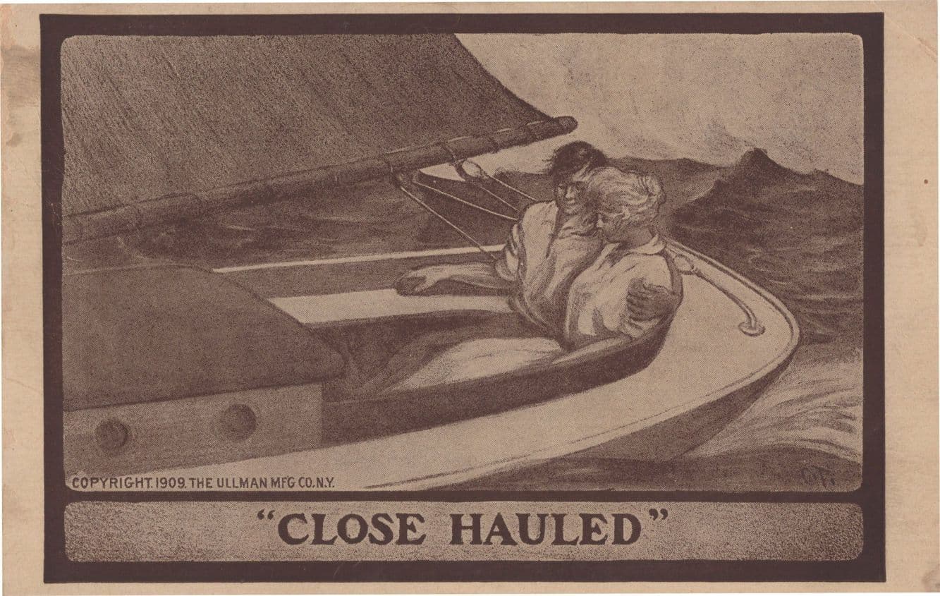 Close Hauled American Sailing Boat Ship Romance Old Postcard