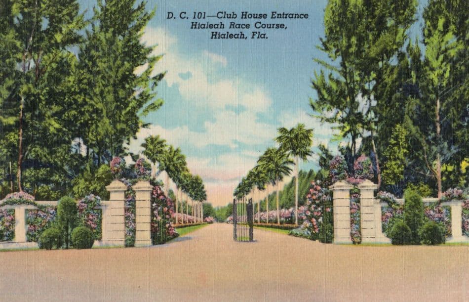 Club House Entrance Hialeah Race Course Hialeah Florida Linen USA Old Postcard