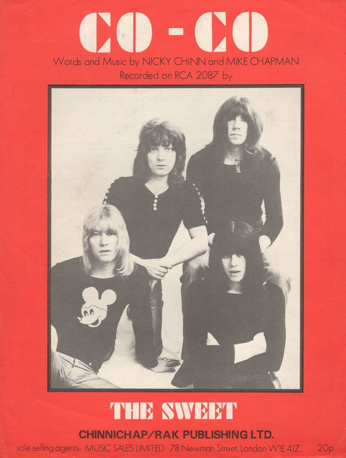 Co-Co The Sweet Ultra Rare 1970s RAK UK 1st Edn Glam Rock Sheet Music