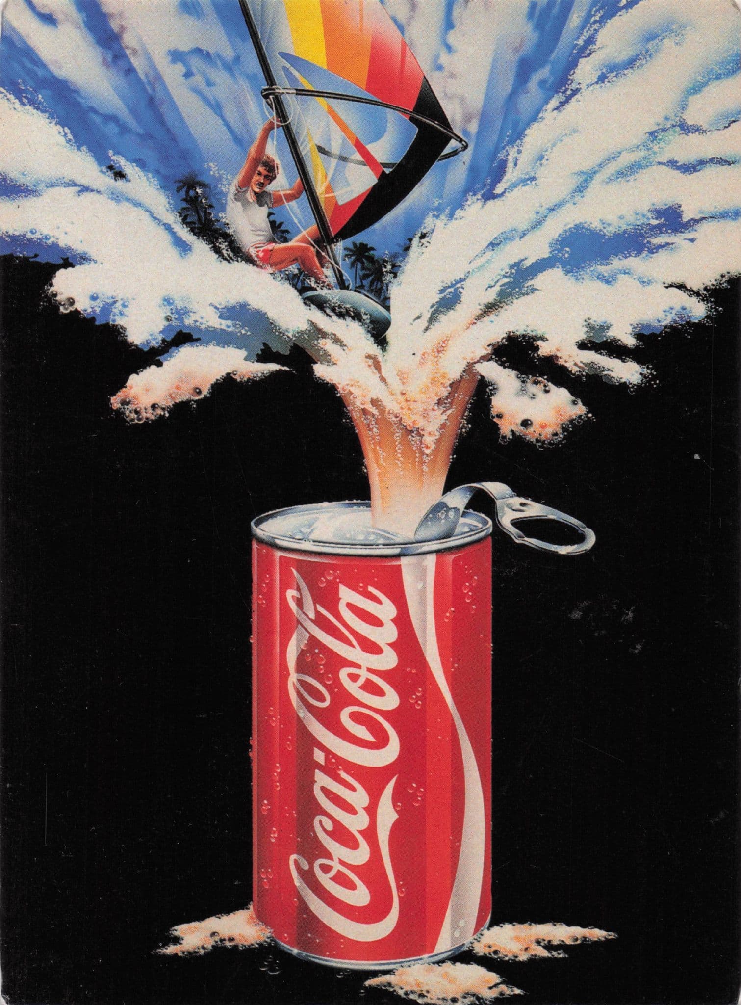 Coca Cola Explosion Of Boat Surfer Landing On Can Painting Postcard
