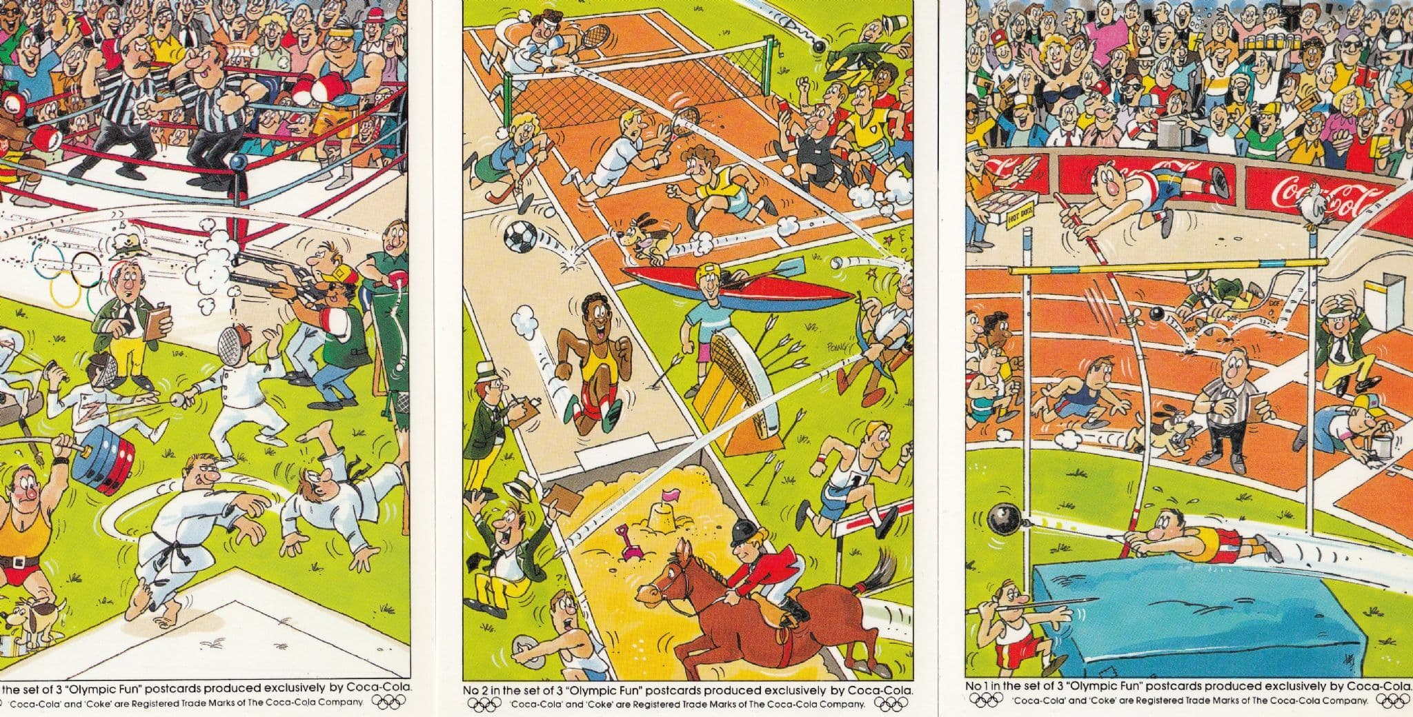 Coca Cola Olympic Games Comic 3x Postcard s