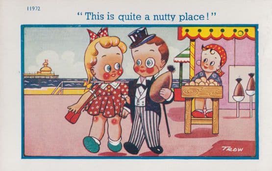 Coconut Shy Stand Stall This Is A Nutty Place Fairground Cute Comic Old Postcard