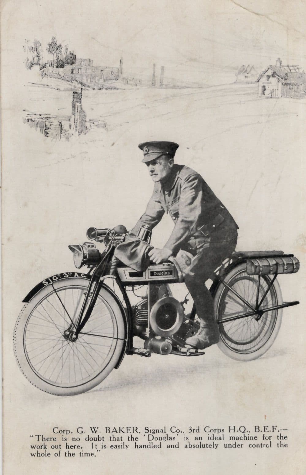 Coldstream Guard Soldier Douglas Motorcycle Antique Bike Military Advertising Postcard