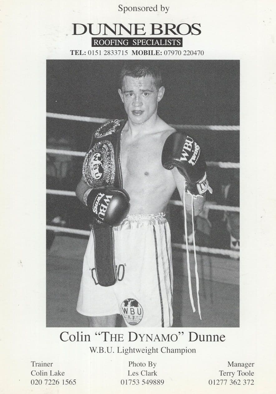 Colin Dunne Liverpool Boxer WBU Champion Publicity Card