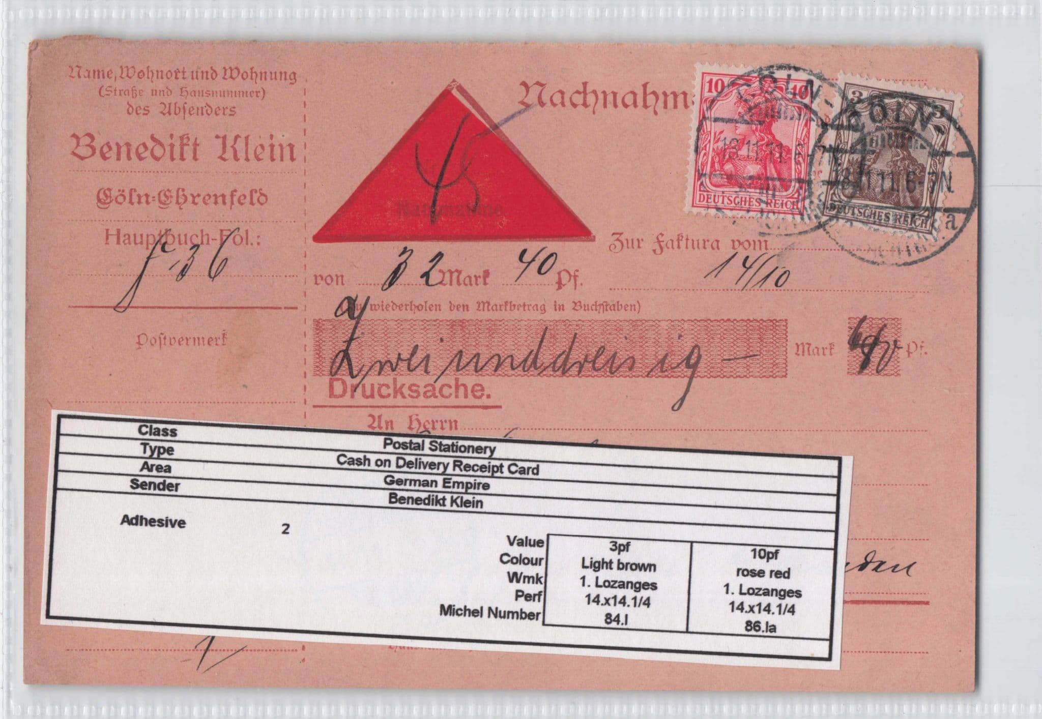 Coln Koln Ebrenfeld German Cash On Delivery 1911 Antique Postcard