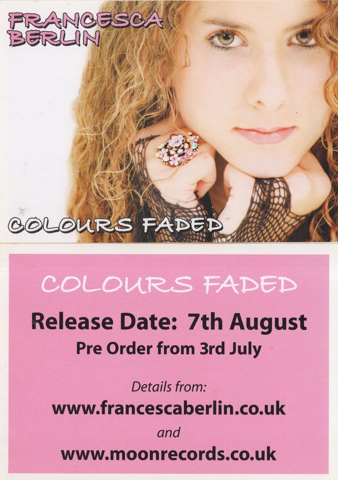 Colours Faded Francesca Berlin CD Launch Advertising Postcard