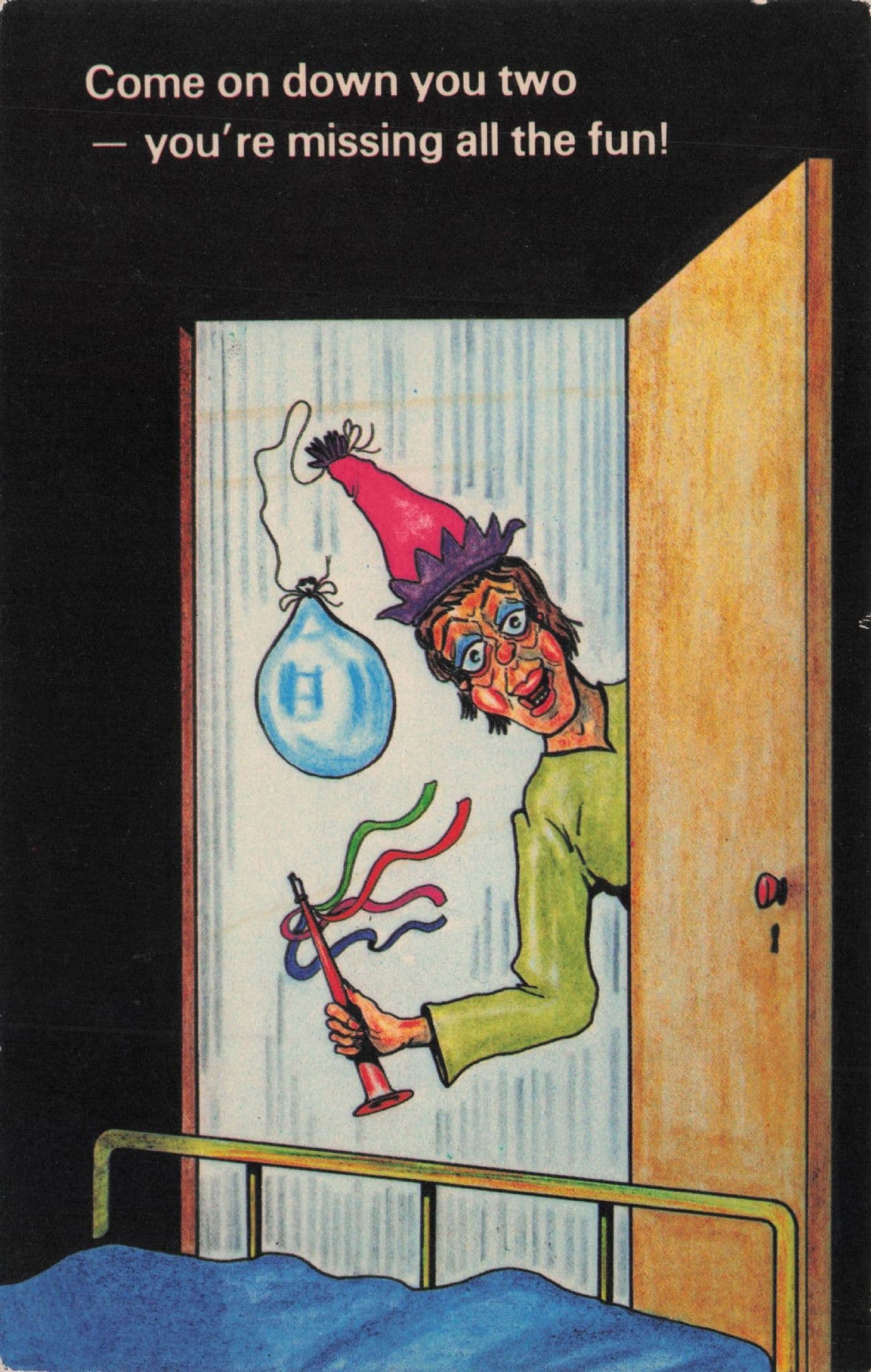 Come On Down 1970s House Party Poppers Balloons Comic Postcard