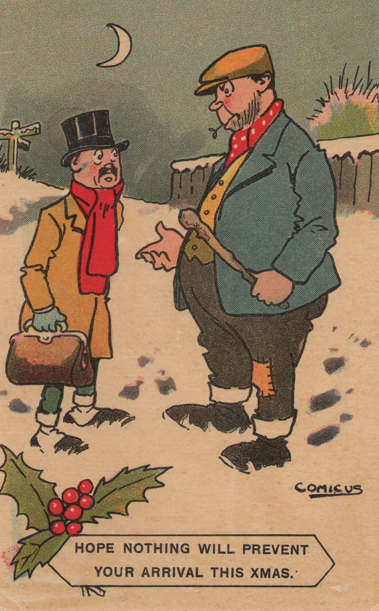 Comicus Hope Nothing Will Prevent Your Arrival This Christmas Old Postcard