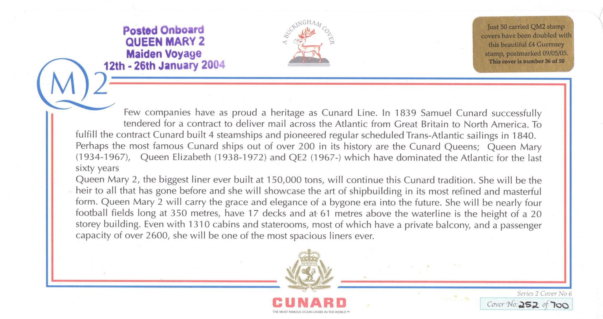 Commodore Warwick HMS Cunard LTD TO 50 Queen Mary 2 Hand Signed FDC