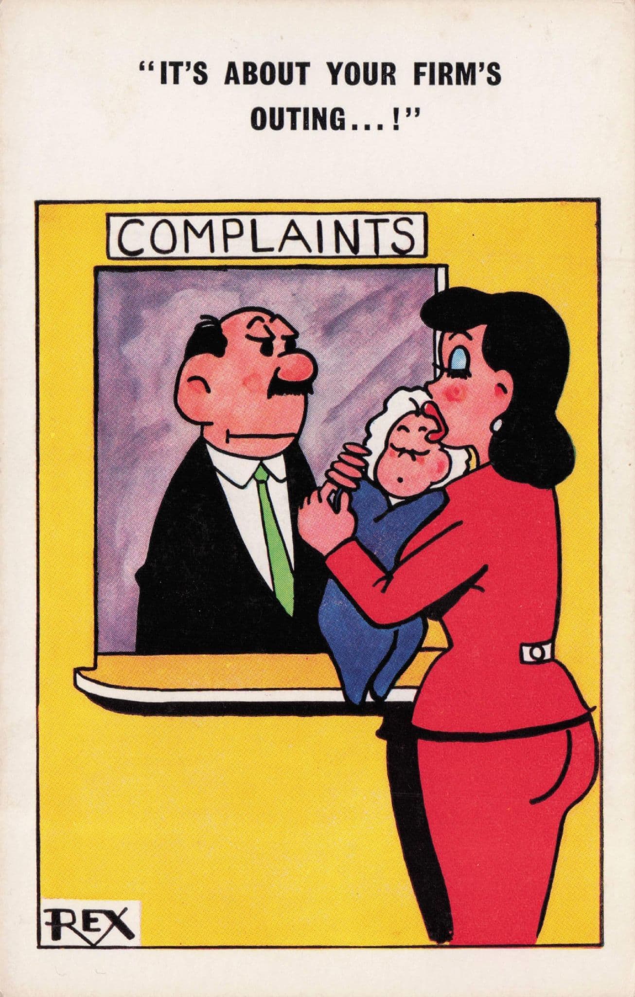 Complaints Desk Reception of Office Outing Party Vintage Comic Postcard