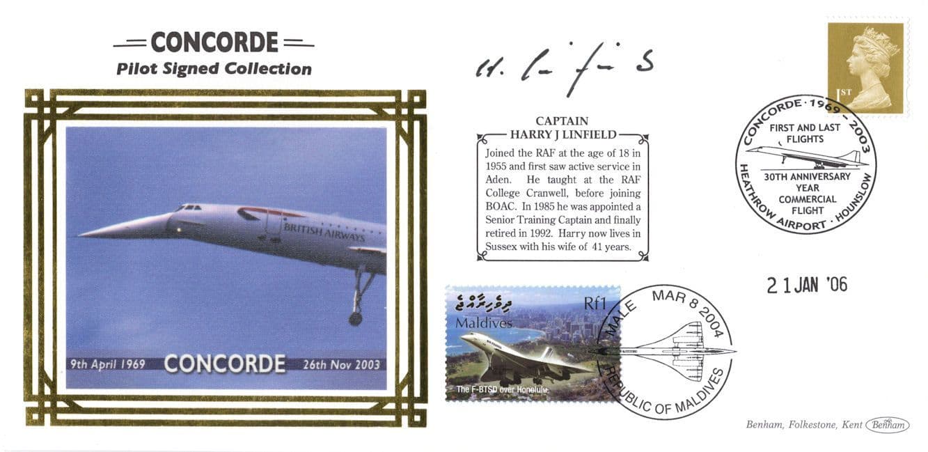 Concorde Pilot Collection Captain Harry J Linfield Benham Hand Signed FDC