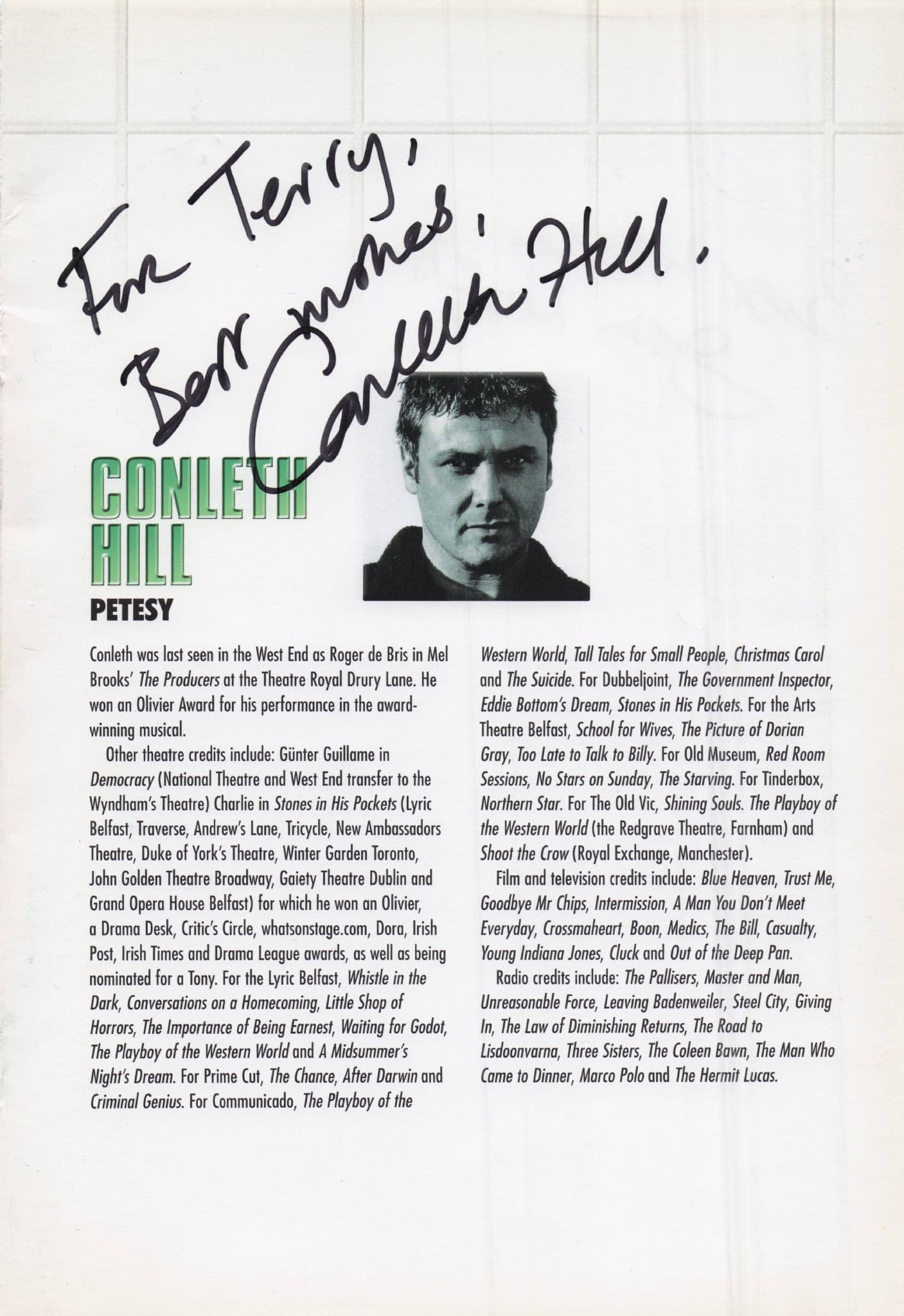 Conleth Hill Game Of Thrones Jim Norton Hand Signed Theatre Photo Page