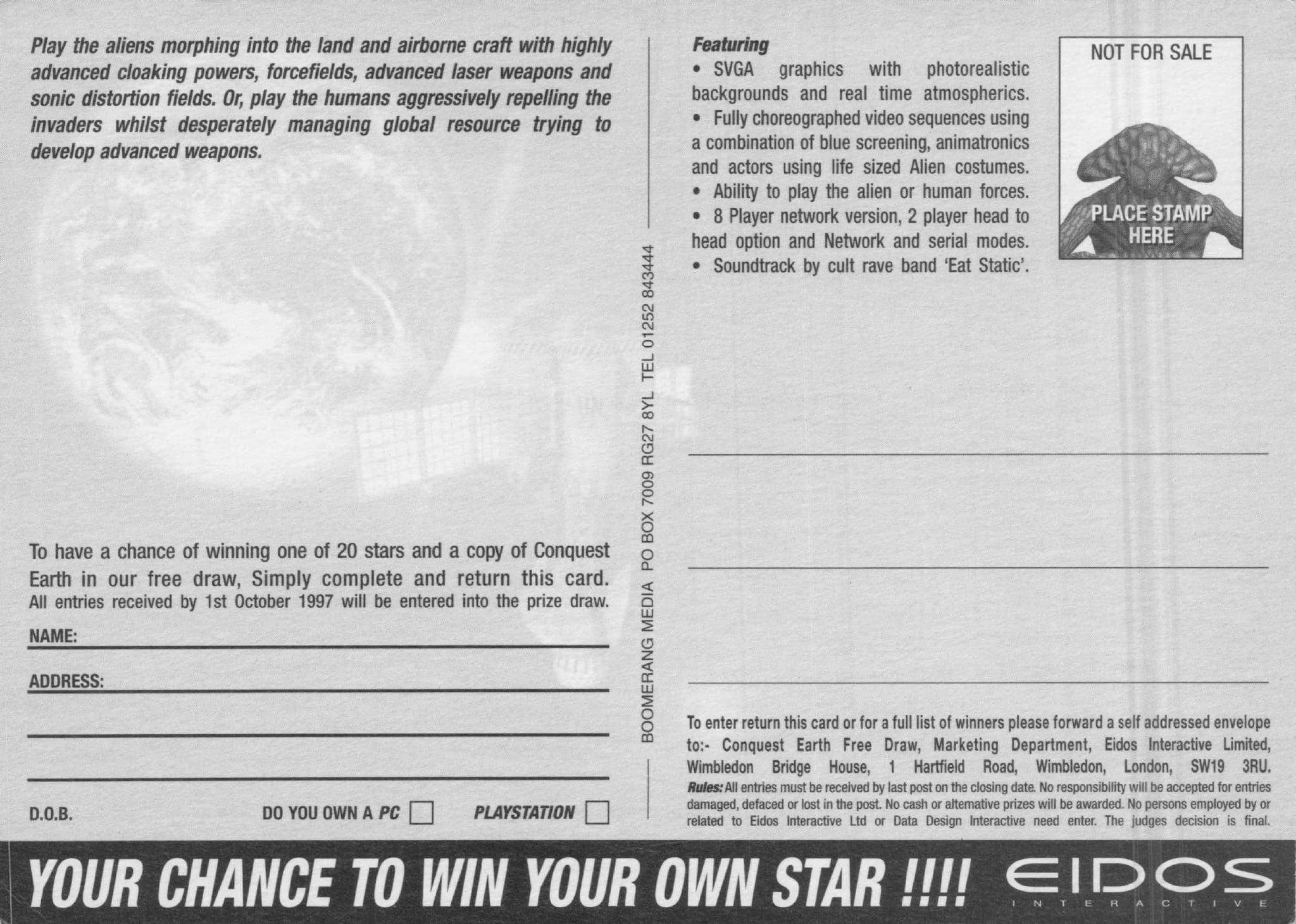 Conquest Earth PC Game Eidos Interactive Launch Advertising Postcard