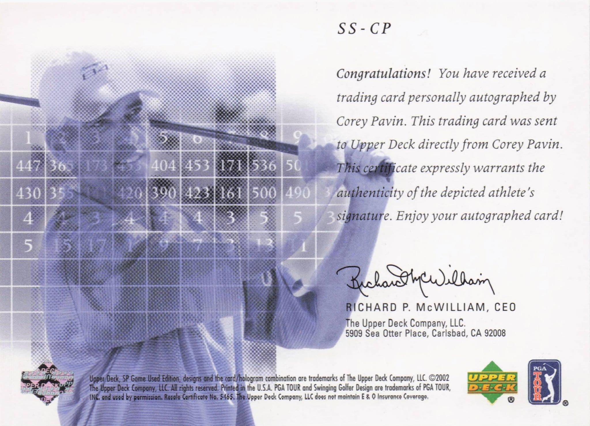 Corey Pavin Scorecard Signatures Hand Signed 2002 SP Golf Autograph Card