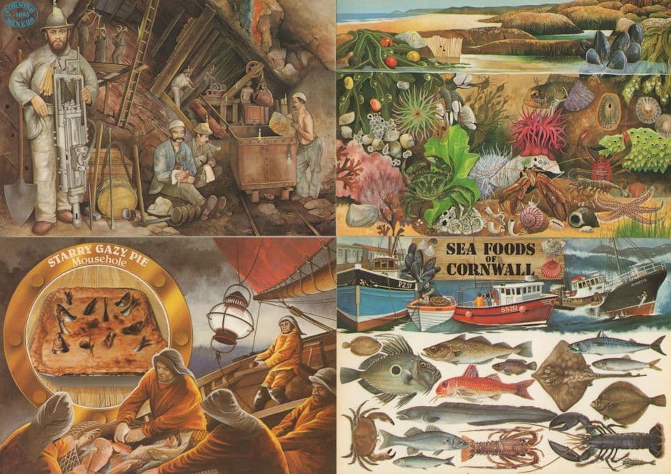 Cornwall Rockpool Miners Mousehole Gazy Pie 4x Postcard s